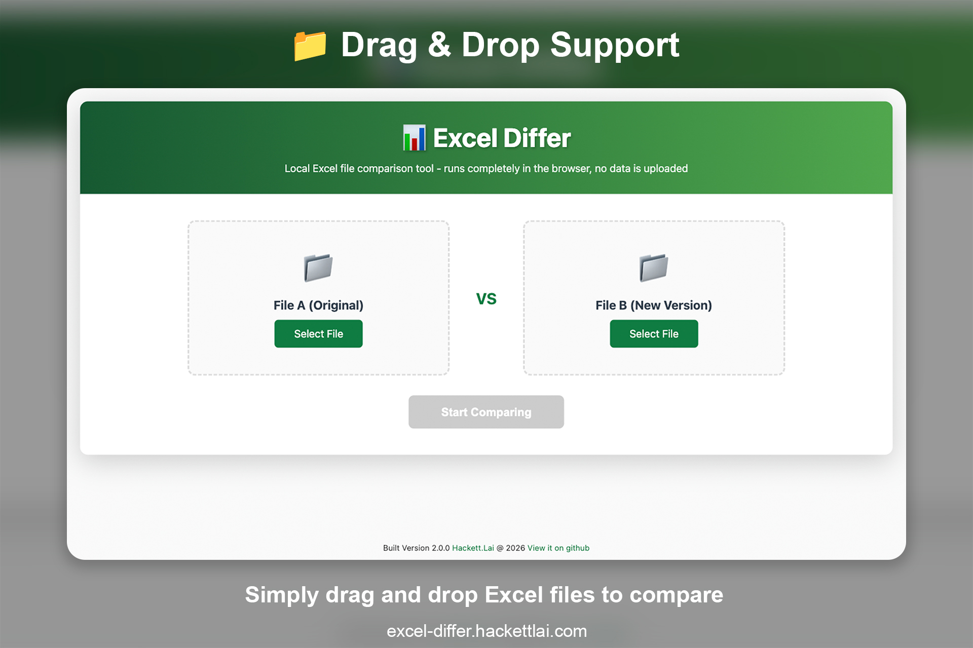 Drag and drop Excel files to upload