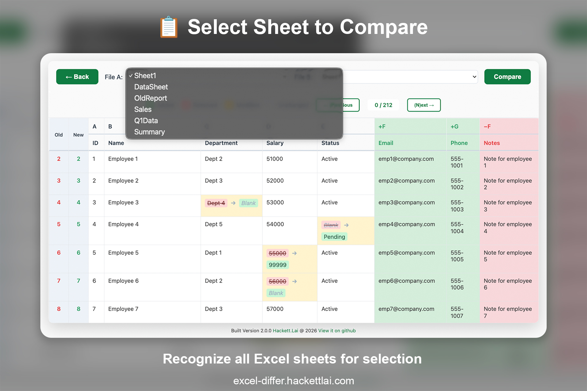 Select sheets from dropdown menus